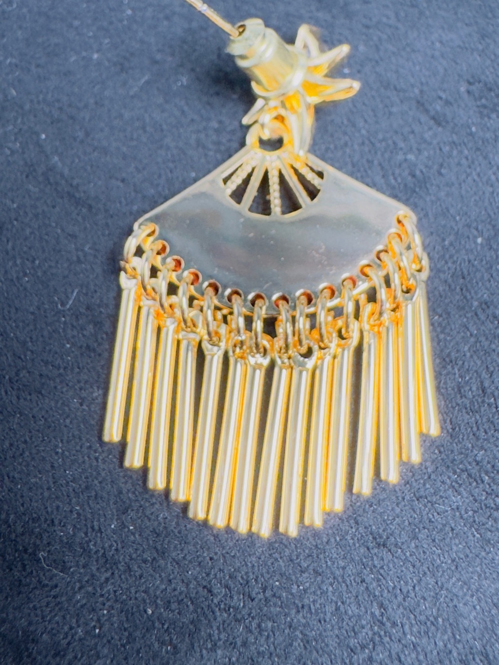 Gold and Mint Fan Tassel Drop Earrings - Women's Jewelry - Picture 8 of 8